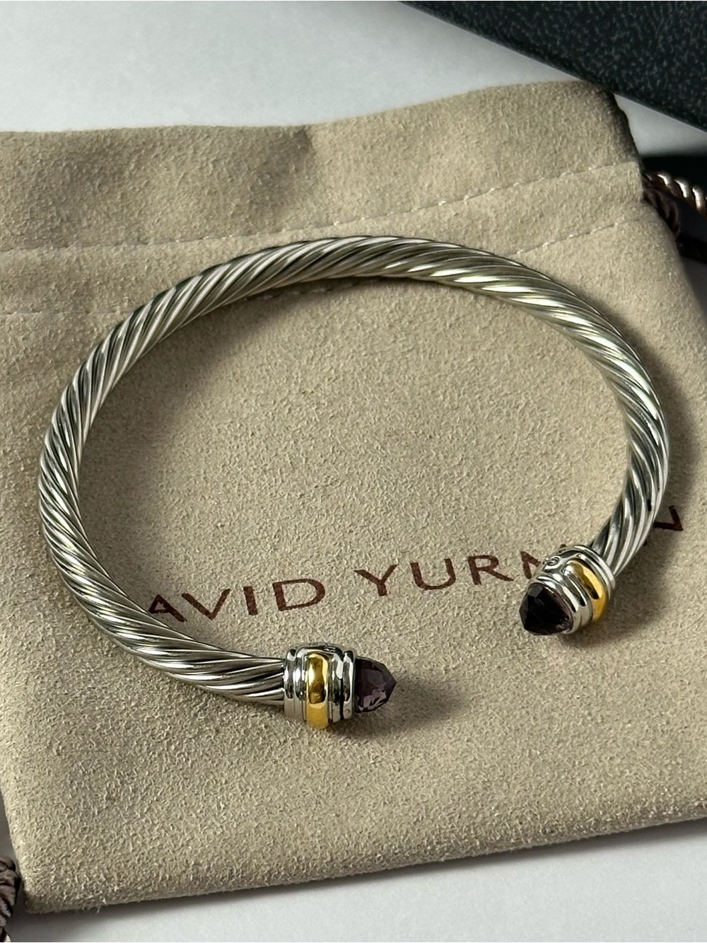 David Yurman 5mm Classic Cable Amethyst and 14kt Gold Accent Cuff Bracelet